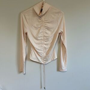 NWT Afrm Nordstrom Mollie Ribbed Mockneck Top Shirt Tie Ruched Peach